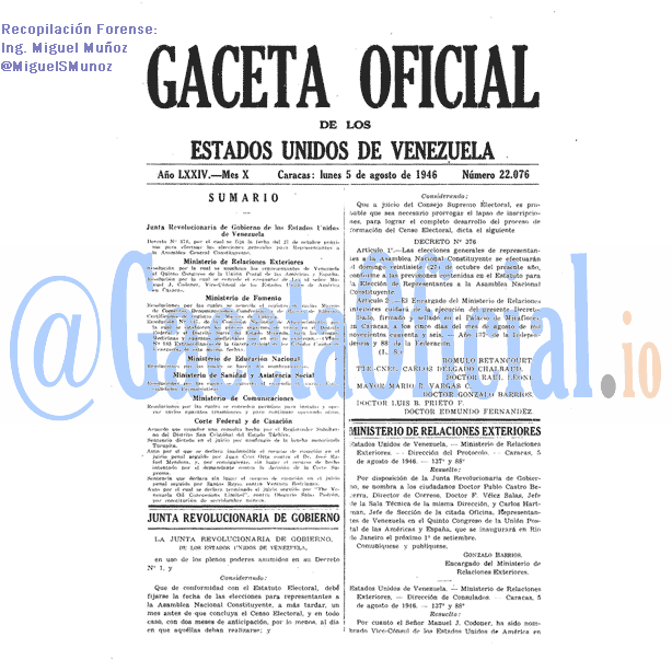 Gaceta Oficial 22076 del 5 Agosto 1946