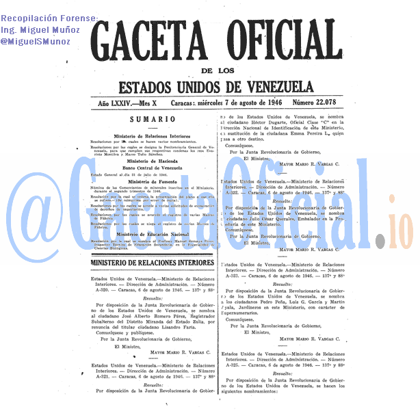 Gaceta Oficial 22078 del 7 Agosto 1946