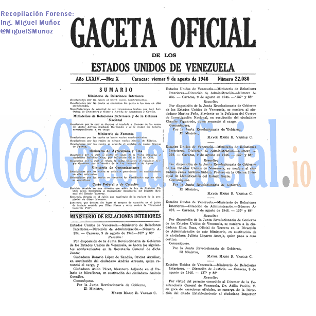 Gaceta Oficial 22080 del 9 Agosto 1946