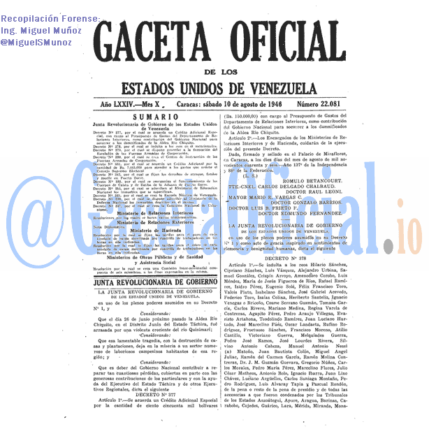 Gaceta Oficial 22081 del 10 Agosto 1946