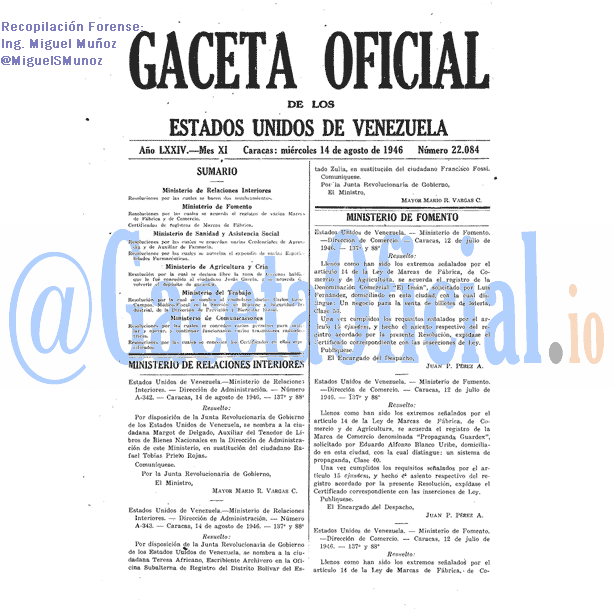 Gaceta Oficial 22084 del 14 Agosto 1946