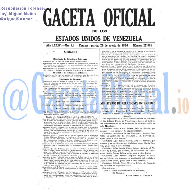 Gaceta Oficial 22089 del 20 Agosto 1946