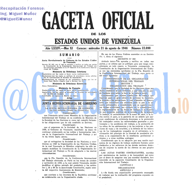 Gaceta Oficial 22090 del 21 Agosto 1946