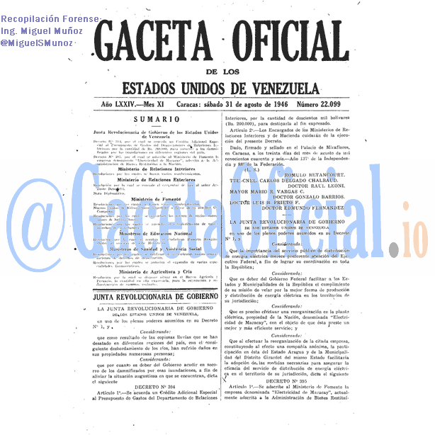 Gaceta Oficial 22099 del 31 Agosto 1946