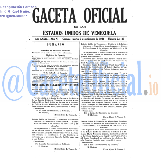 Gaceta Oficial 22101 del 3 Septiembre 1946