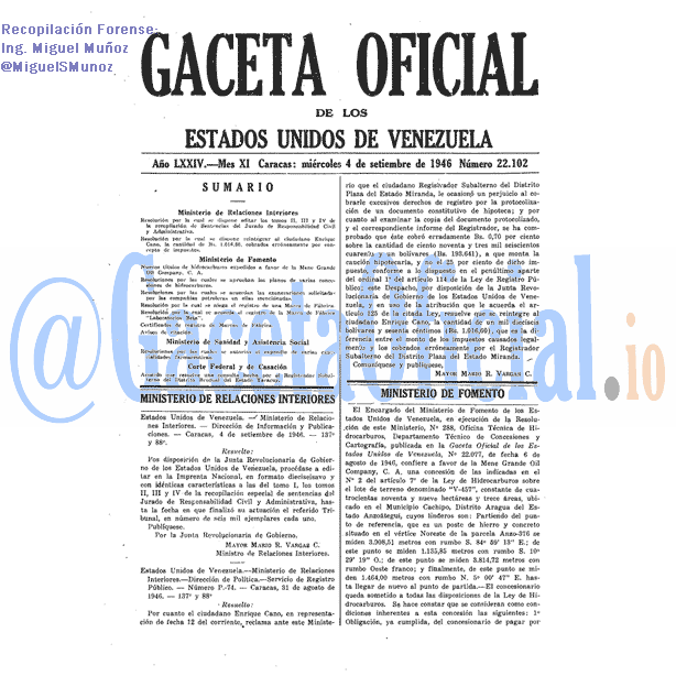 Gaceta Oficial 22102 del 4 Septiembre 1946
