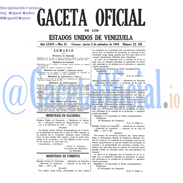 Gaceta Oficial 22103 del 5 Septiembre 1946