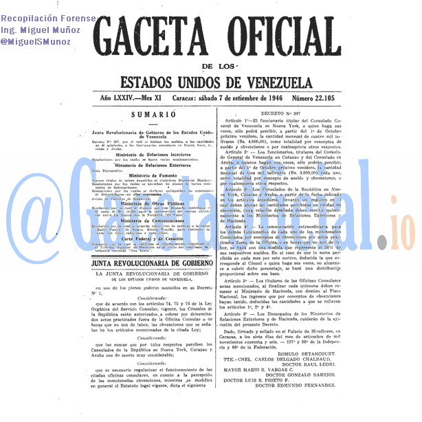 Gaceta Oficial 22105 del 7 Septiembre 1946
