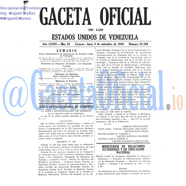 Gaceta Oficial 22106 del 9 Septiembre 1946
