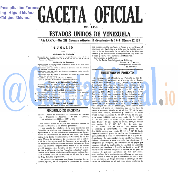 Gaceta Oficial 22108 del 11 Septiembre 1946