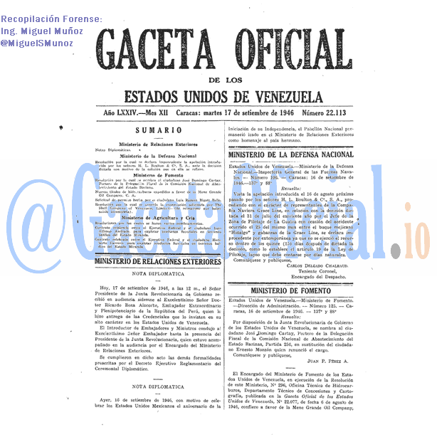 Gaceta Oficial 22113 del 17 Septiembre 1946