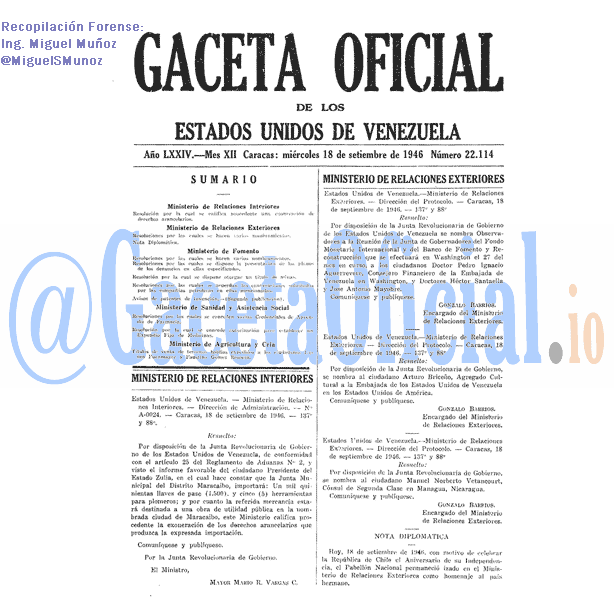 Gaceta Oficial 22114 del 18 Septiembre 1946