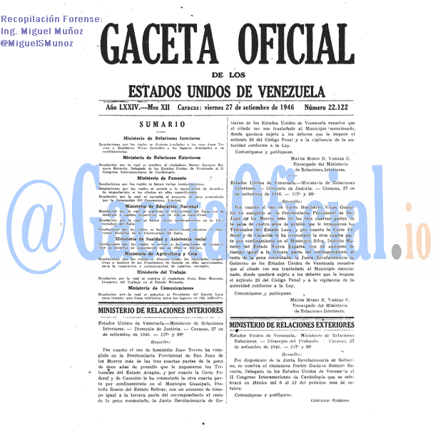 Gaceta Oficial 22122 del 27 Septiembre 1946