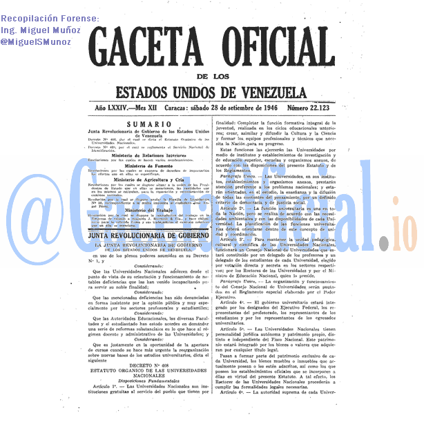 Gaceta Oficial 22123 del 28 Septiembre 1946