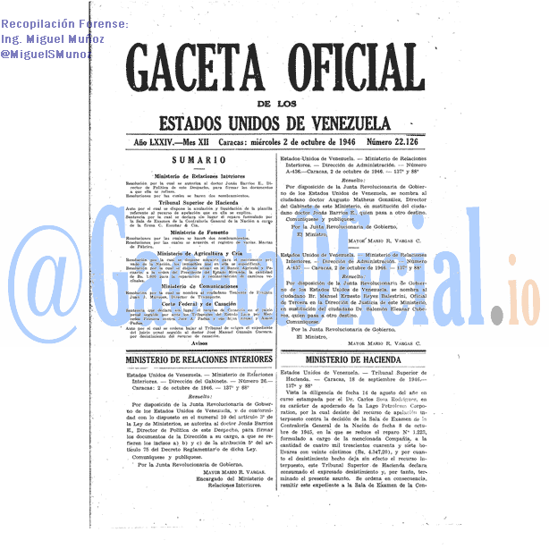 Gaceta Oficial 22126 del 2 Octubre 1946