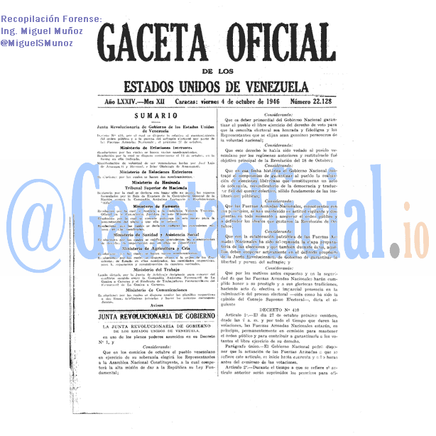 Gaceta Oficial 22128 del 4 Octubre 1946