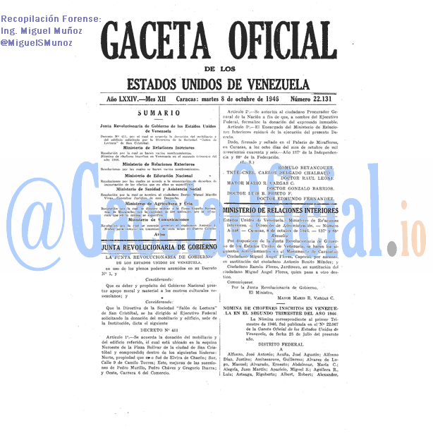 Gaceta Oficial 22131 del 8 Octubre 1946