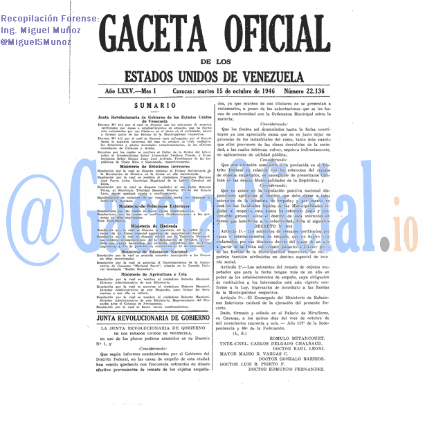 Gaceta Oficial 22136 del 15 Octubre 1946