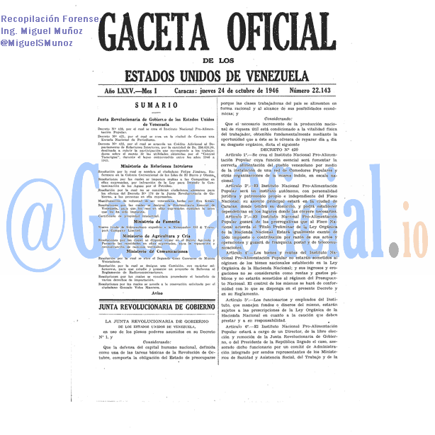 Gaceta Oficial 22143 del 24 Octubre 1946