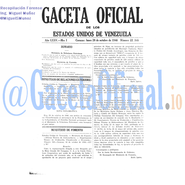 Gaceta Oficial 22146 del 28 Octubre 1946
