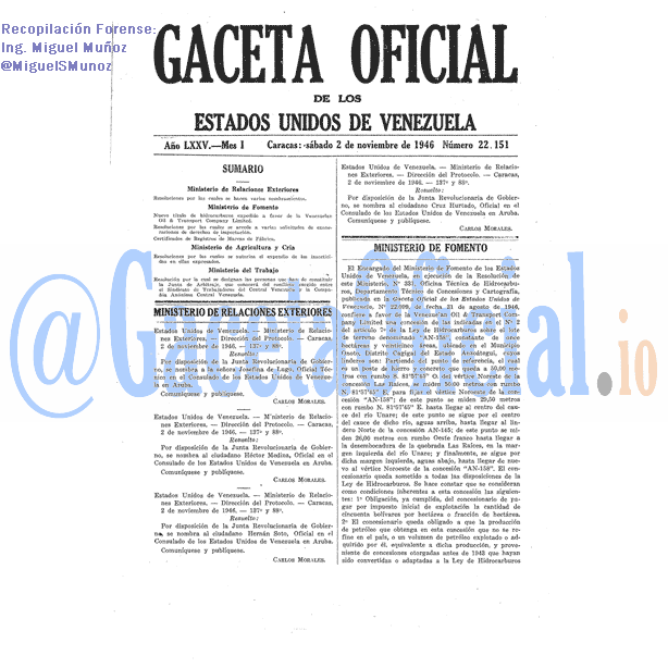 Gaceta Oficial 22151 del 2 Noviembre 1946