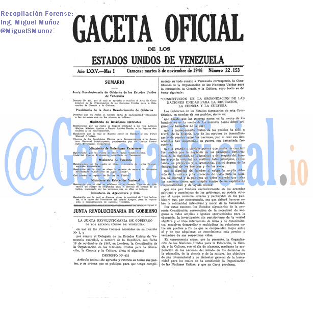 Gaceta Oficial 22153 del 5 Noviembre 1946