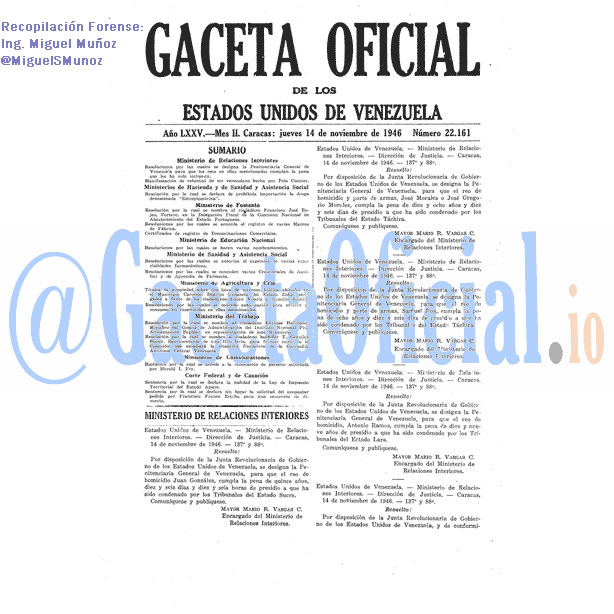 Gaceta Oficial 22161 del 14 Noviembre 1946