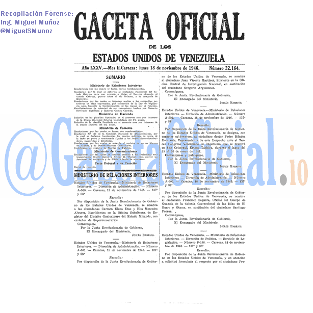 Gaceta Oficial 22164 del 18 Noviembre 1946