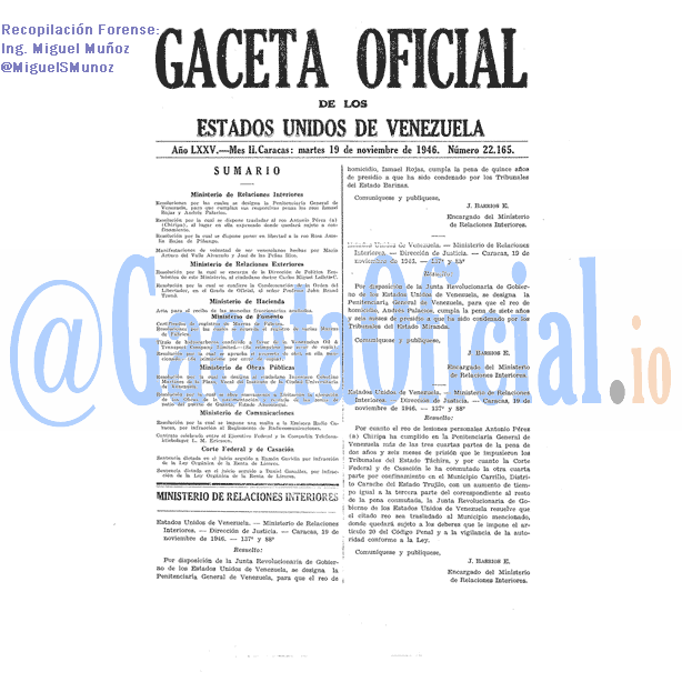 Gaceta Oficial 22165 del 19 Noviembre 1946