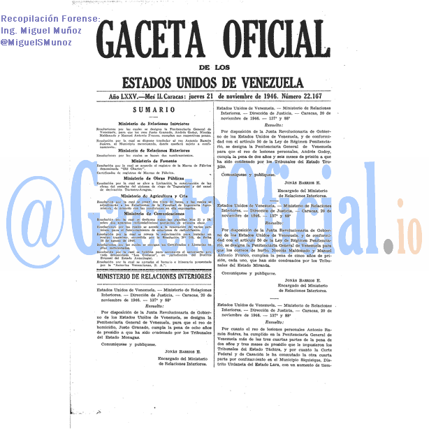 Gaceta Oficial 22167 del 21 Noviembre 1946