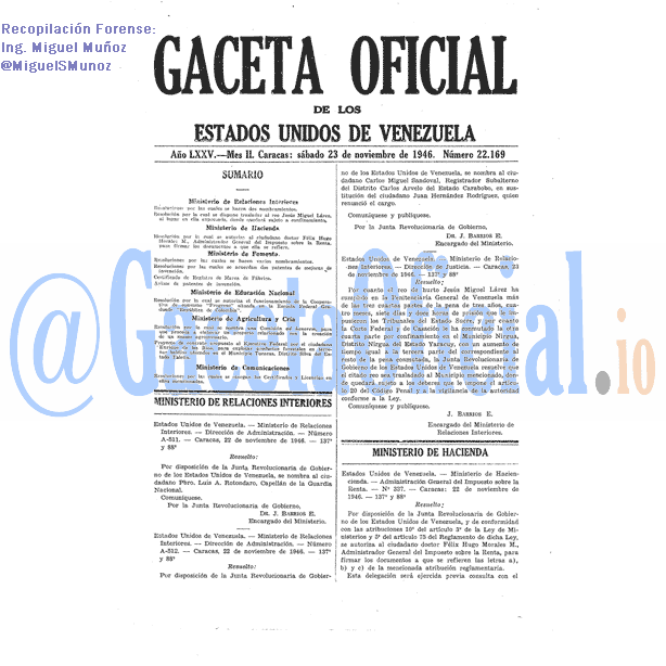 Gaceta Oficial 22169 del 23 Noviembre 1946