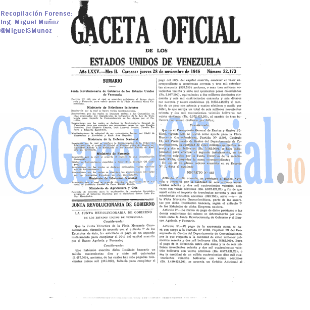 Gaceta Oficial 22173 del 28 Noviembre 1946