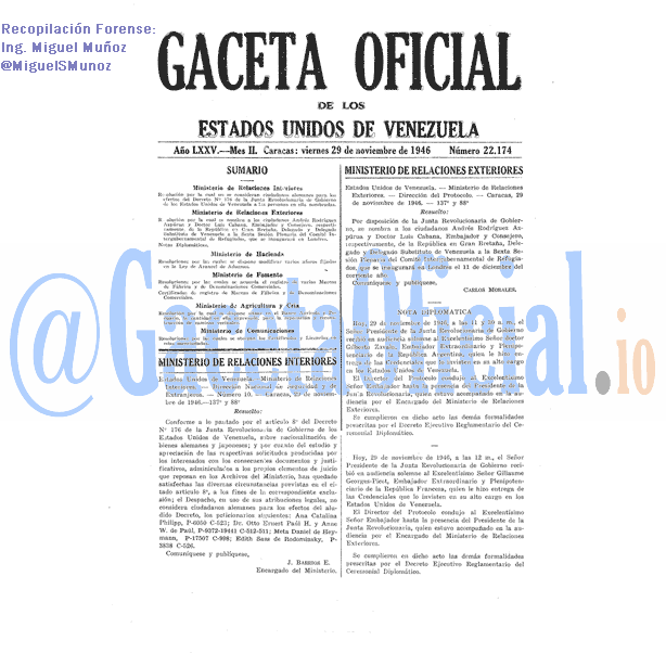 Gaceta Oficial 22174 del 29 Noviembre 1946