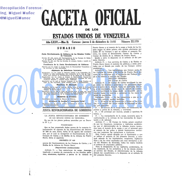 Gaceta Oficial 22179 del 5 Diciembre 1946
