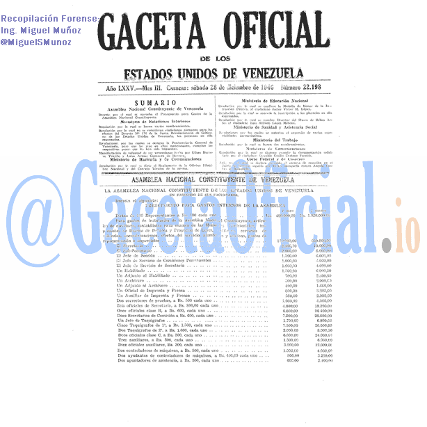 Gaceta Oficial 22198 del 28 Diciembre 1946