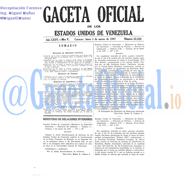 Gaceta Oficial 22252 del 3 Marzo 1947