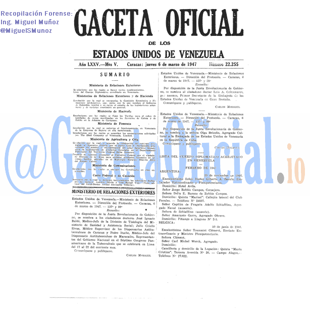 Gaceta Oficial 22255 del 6 Marzo 1947