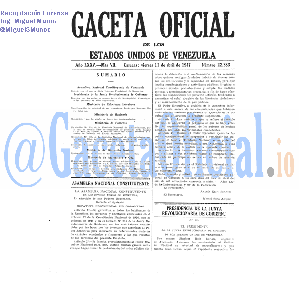 Gaceta Oficial 22283 del 11 Abril 1947