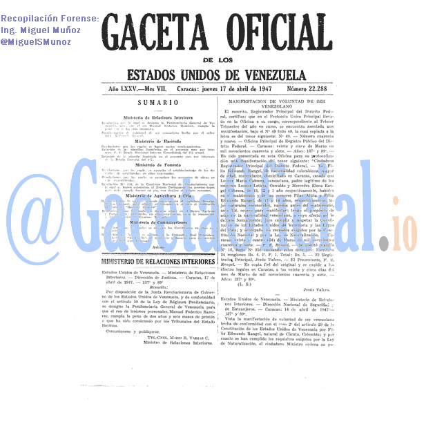 Gaceta Oficial 22288 del 17 Abril 1947