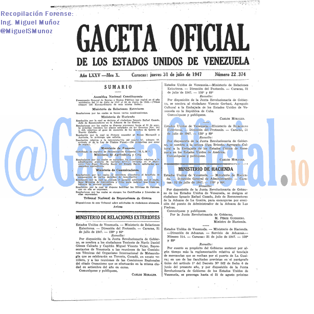 Gaceta Oficial 22374 del 31 Julio 1947
