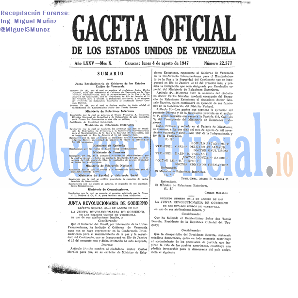 Gaceta Oficial 22377 del 4 Agosto 1947