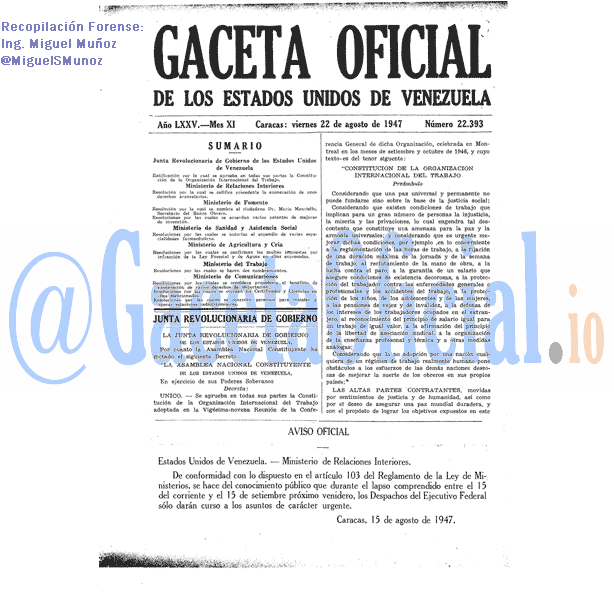 Gaceta Oficial 22393 del 22 Agosto 1947