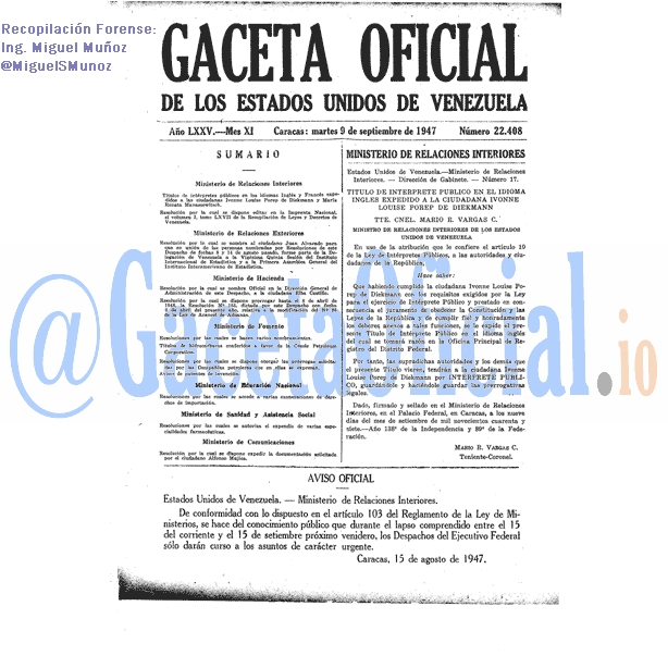 Gaceta Oficial 22408 del 9 Septiembre 1947