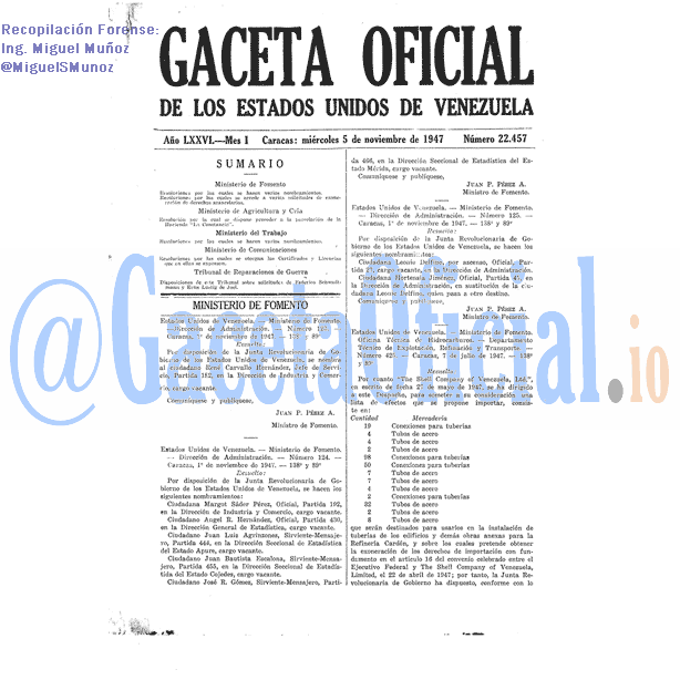 Gaceta Oficial 22457 del 5 Noviembre 1947