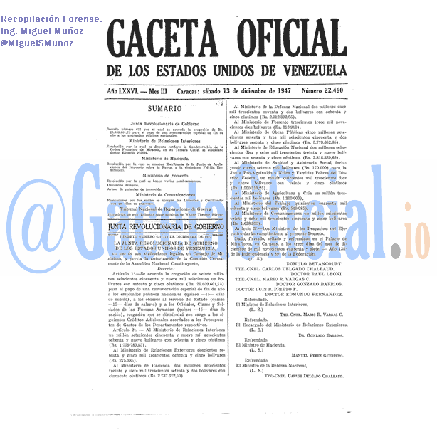 Gaceta Oficial 22490 del 13 Diciembre 1947