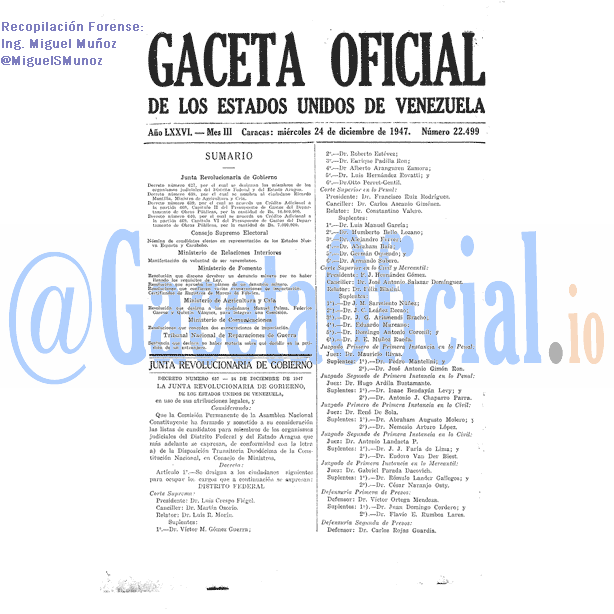 Gaceta Oficial 22499 del 24 Diciembre 1947