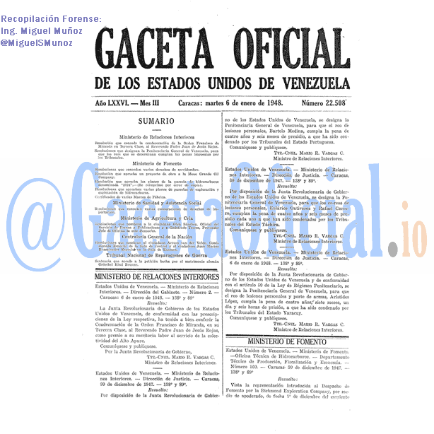Gaceta Oficial 22508 del 6 Enero 1948