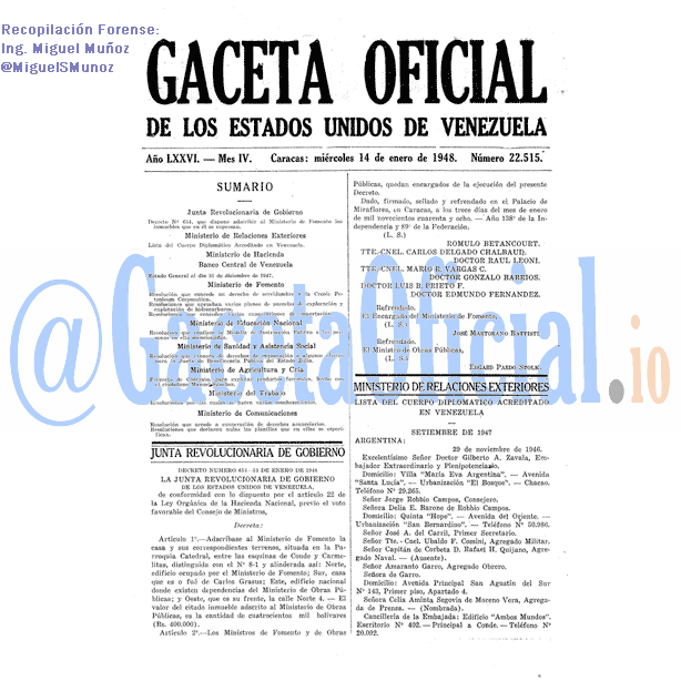 Gaceta Oficial 22515 del 14 Enero 1948