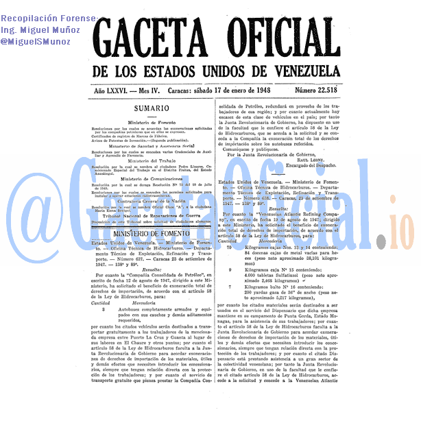 Gaceta Oficial 22518 del 17 Enero 1948