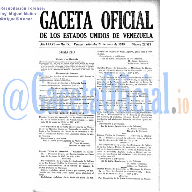 Gaceta Oficial 22521 del 21 Enero 1948
